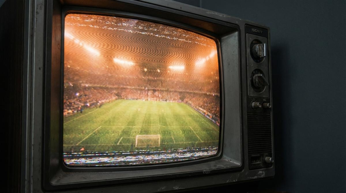 复古电视显示足球场画面 - FIFA2026世界杯